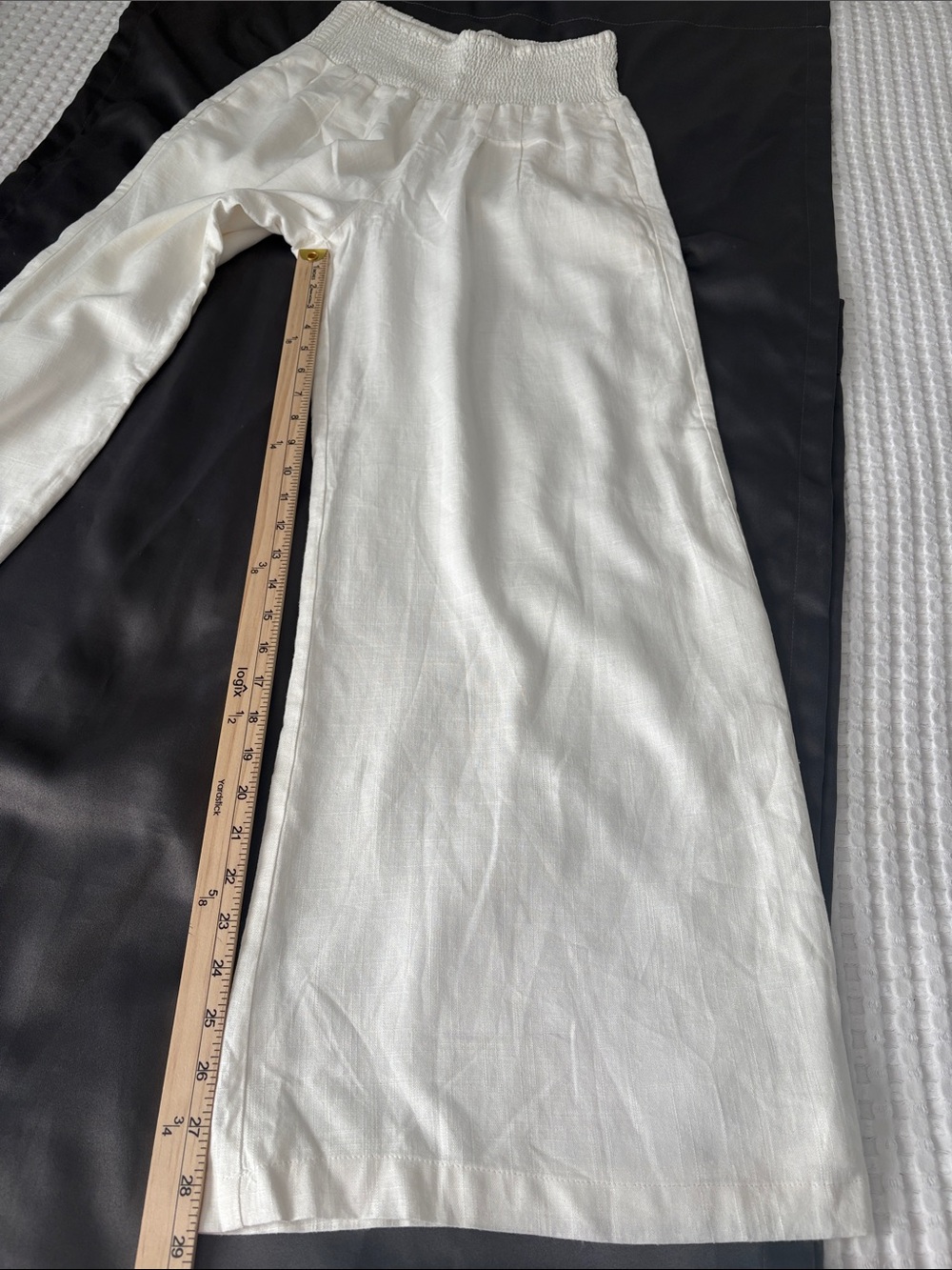 NWOT Aakaa Linen Blend Lined White Palazzo Smocked Waist Pull on Pants SZ S - Picture 7 of 9